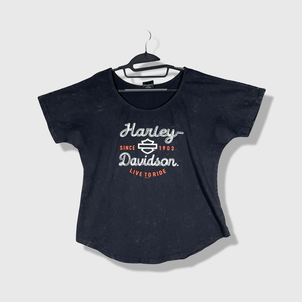 Harley-Davidson Graphic Tee Women Large Black Biker Grunge Moto Laidlaw's CA